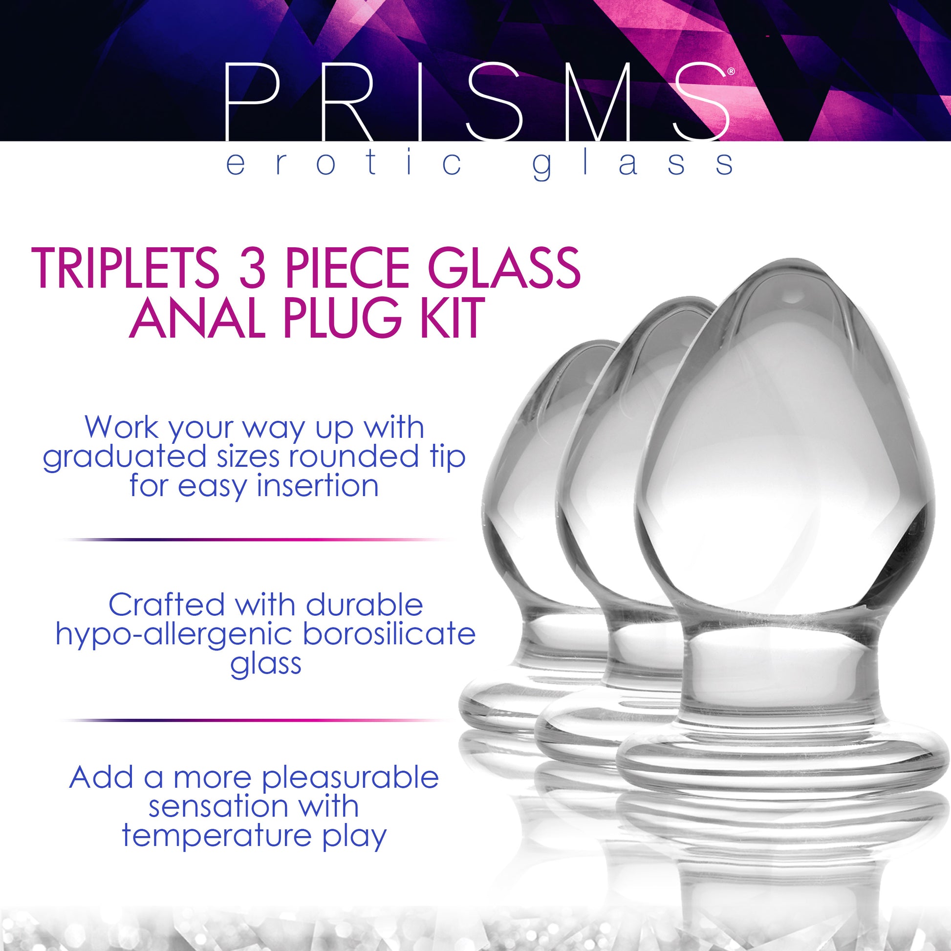 Triplets 3 Piece Glass Anal Plug Kit MS - My Secret Sex Toy Delivery Triplets 3 Piece Glass Anal Plug Kit MS - My Secret Sex Toy Delivery