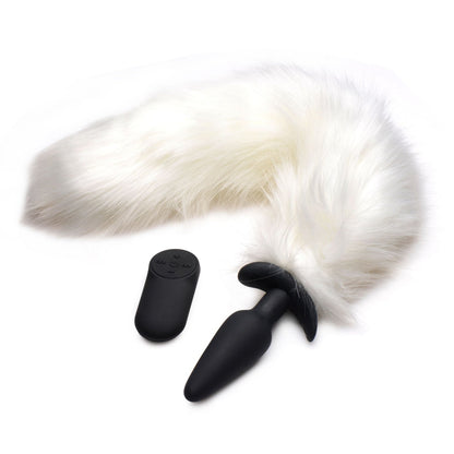 Vibrating White Fox Tail Slender Anal Plug