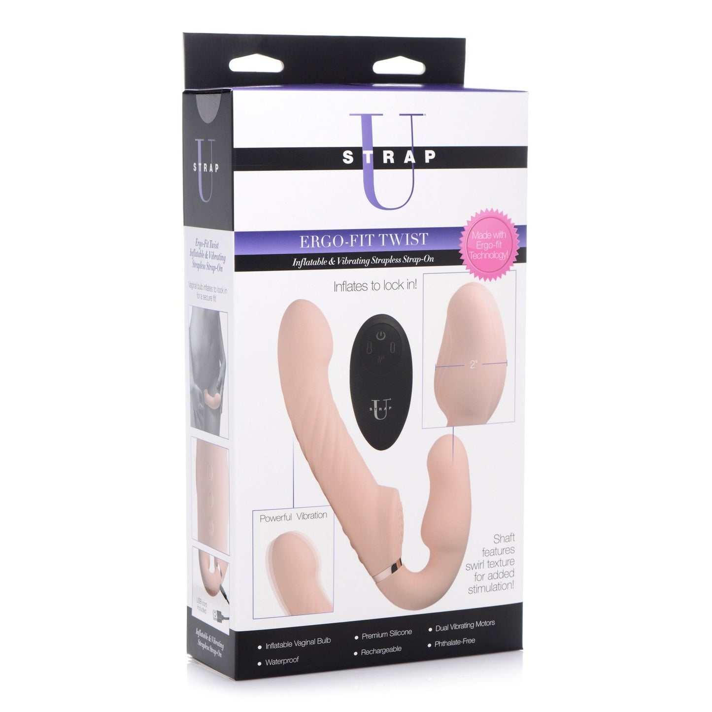 Ergo-fit Twist Inflatable Vibrating Silicone Strapless Strap-on