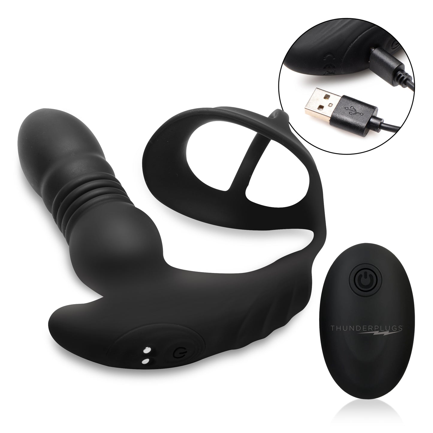 Thrusting Vibrator With Cock And Ball Ring And Remote