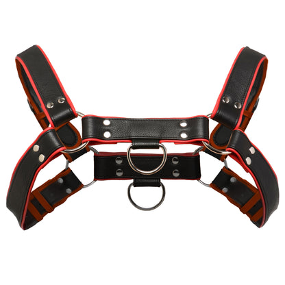 Leather English Bull Dog Harness Black/red