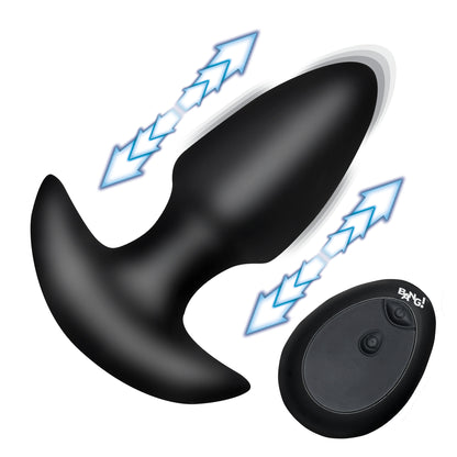 Thrusting & Vibrating Silicone Butt Plug - Black
