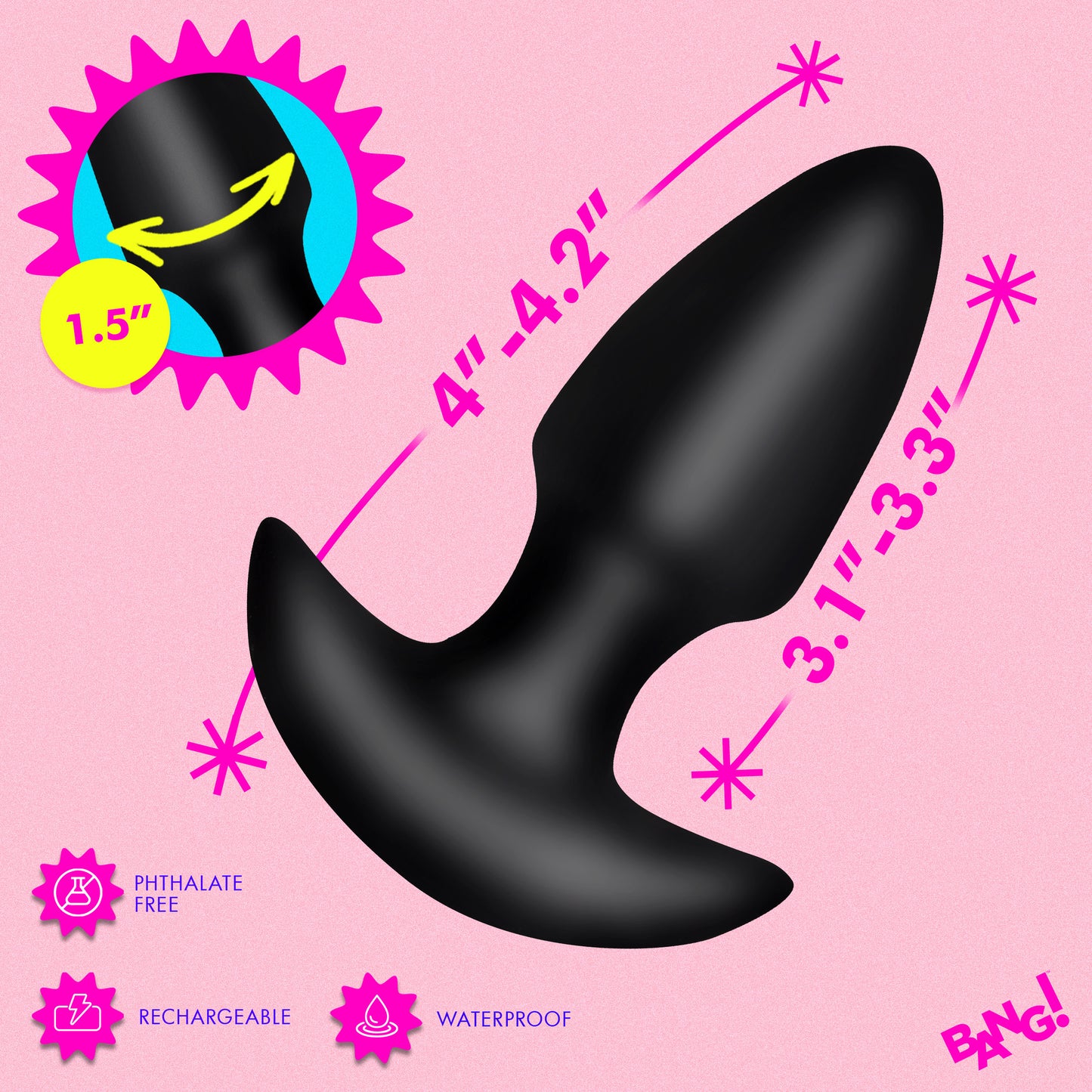Thrusting & Vibrating Silicone Butt Plug - Black