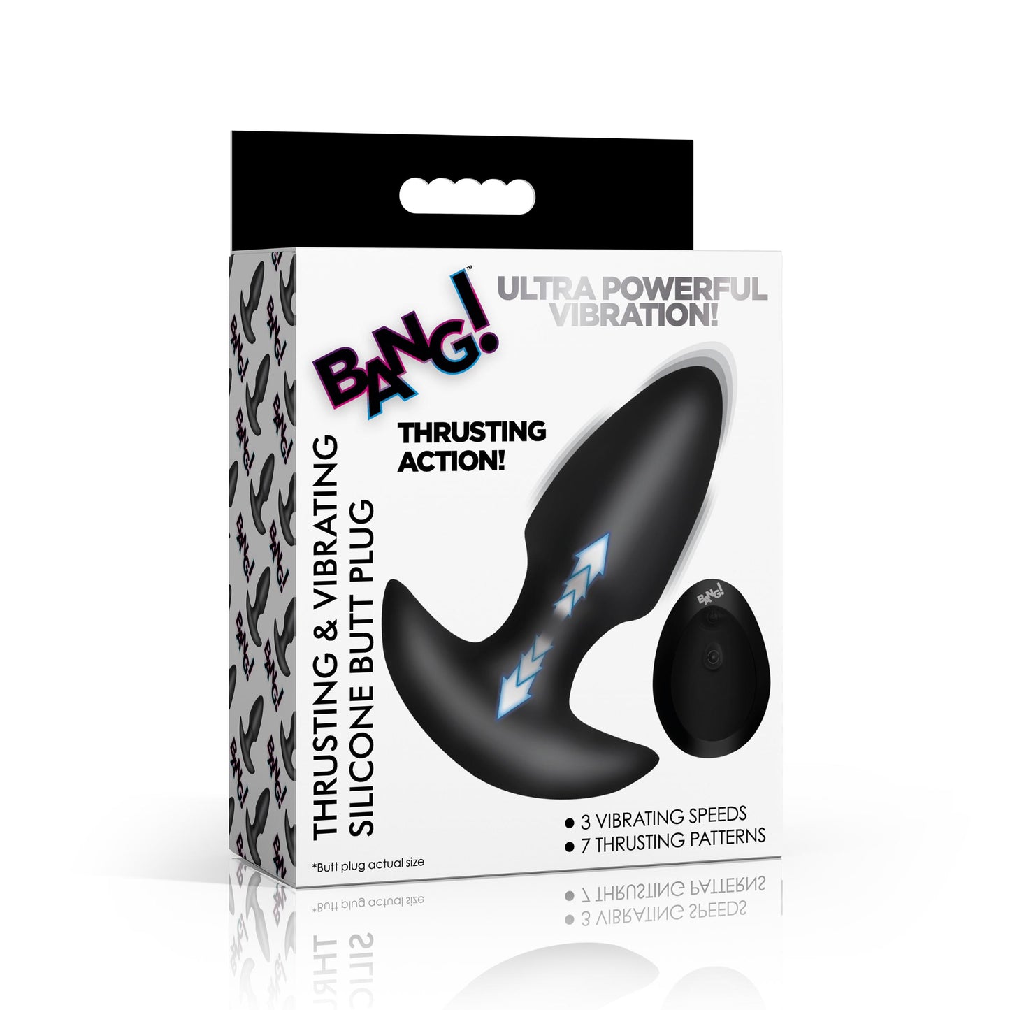 Thrusting & Vibrating Silicone Butt Plug - Black