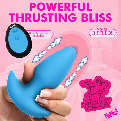 Thrusting & Vibrating Silicone Butt Plug - Blue