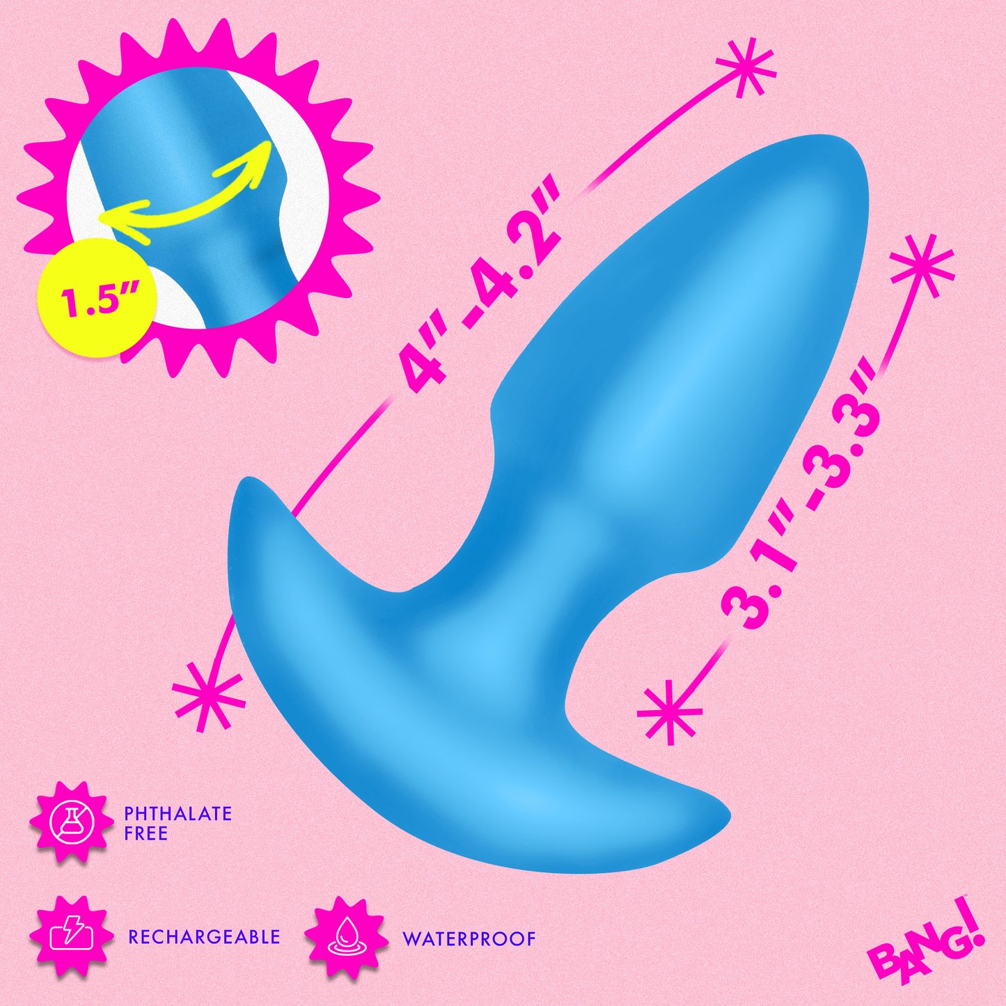 Thrusting & Vibrating Silicone Butt Plug - Blue