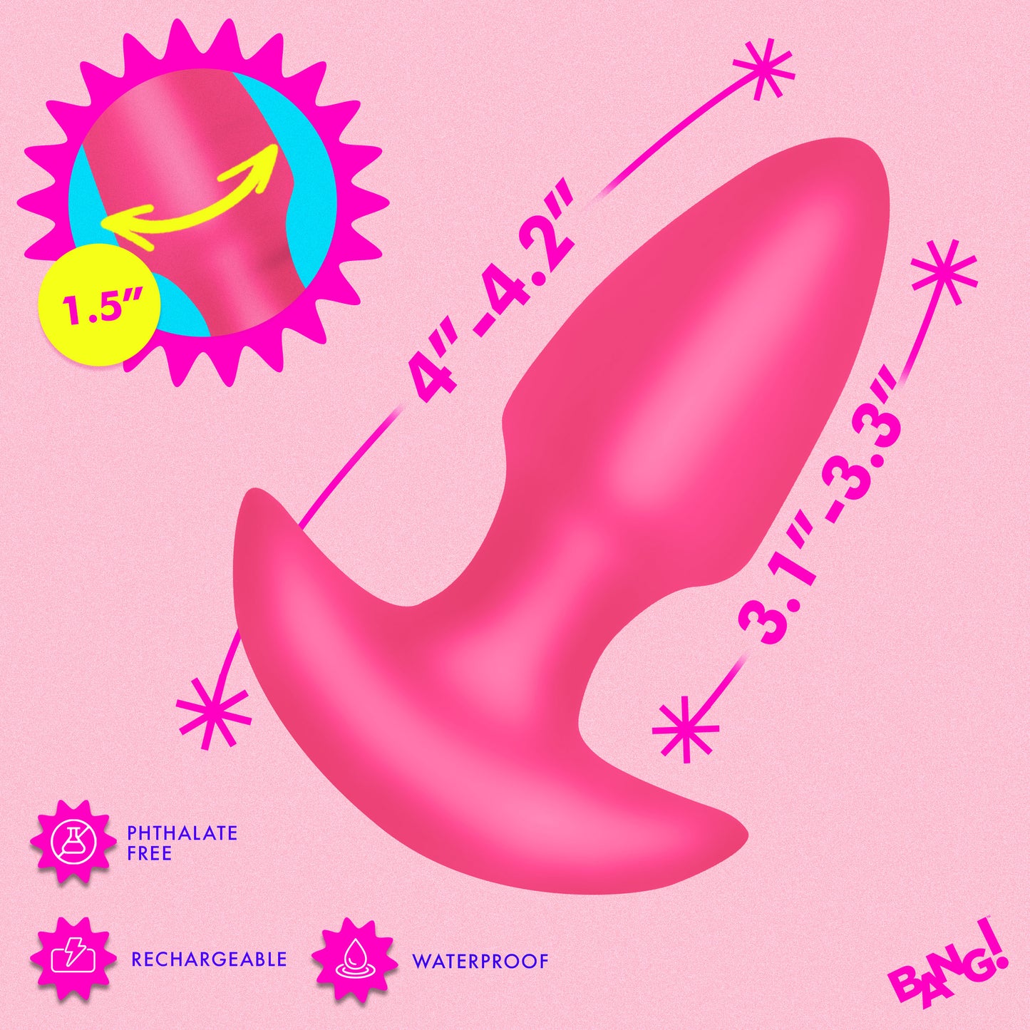Thrusting & Vibrating Silicone Butt Plug - Pink