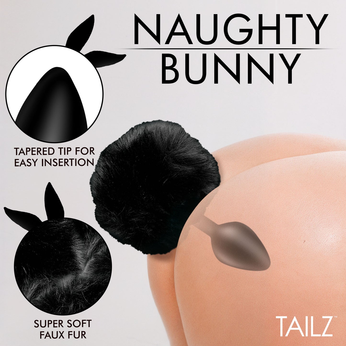 Fluffy Bunny Tail Silicone Plug - Black