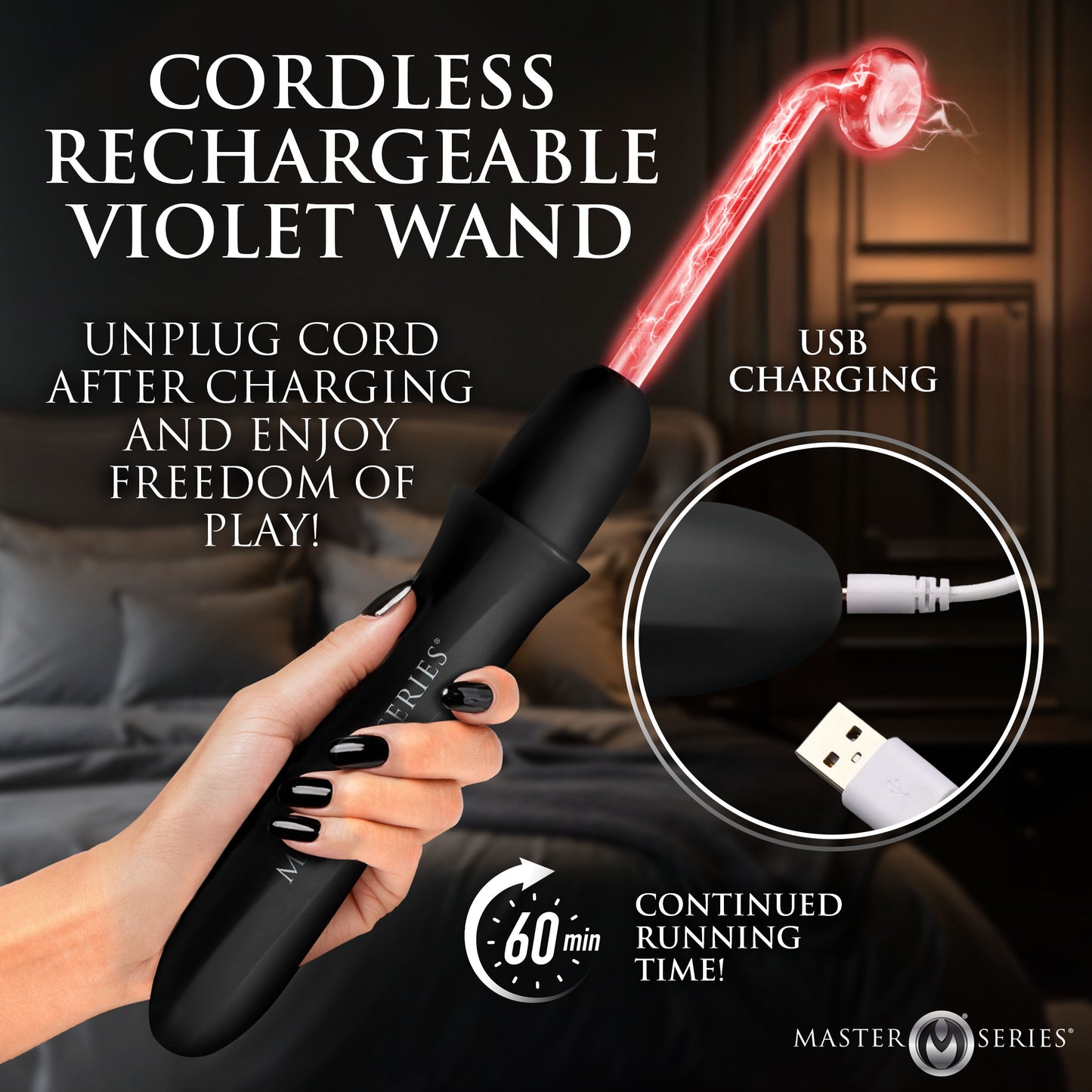 Elektrawand Rechargeable Violet Wand With Attachments - Black