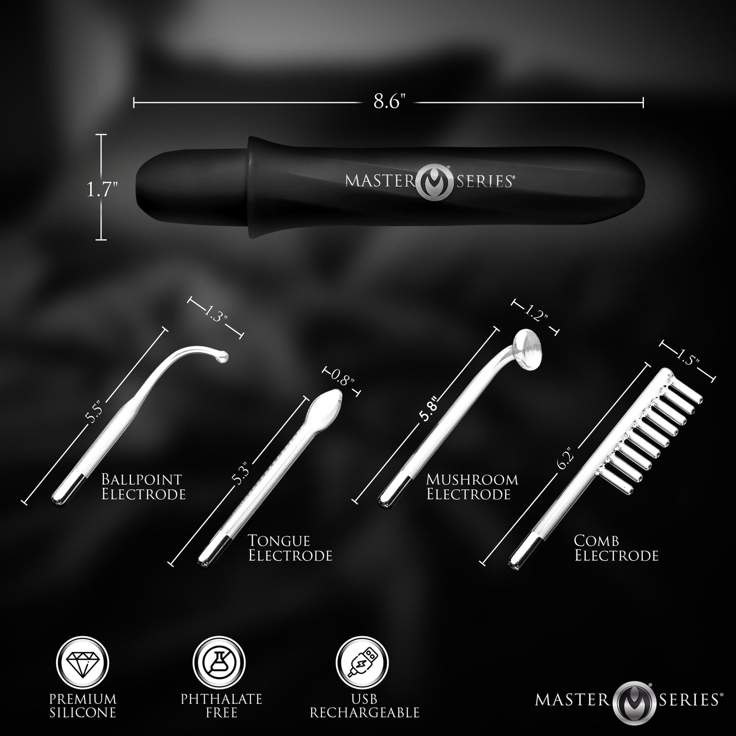 Elektrawand Rechargeable Violet Wand With Attachments - Black