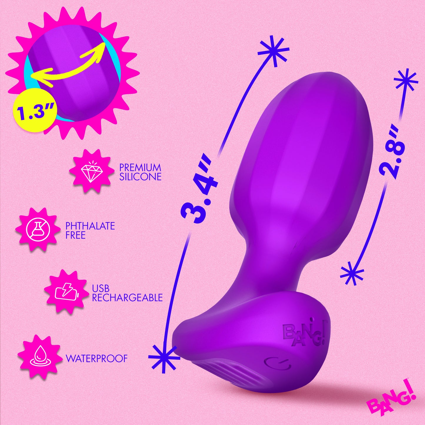 Ribbed Vibrating Silicone Butt Plug - Purple