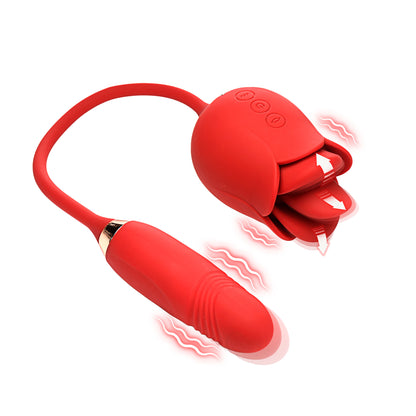 Blossom Kiss Kissing & Licking Clit Stimulator W/ Thrusting Vibrator