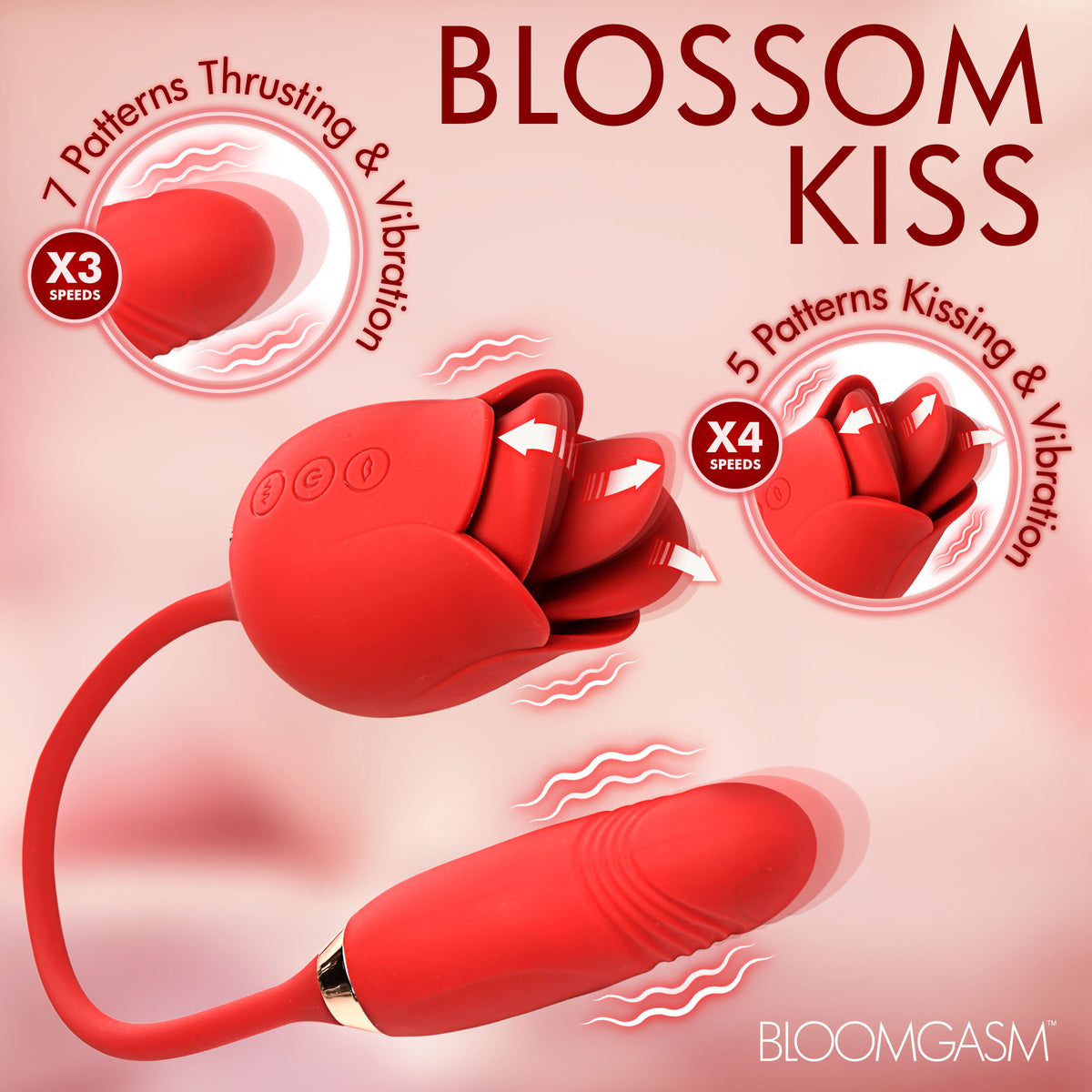 Blossom Kiss Kissing & Licking Clit Stimulator W/ Thrusting Vibrator