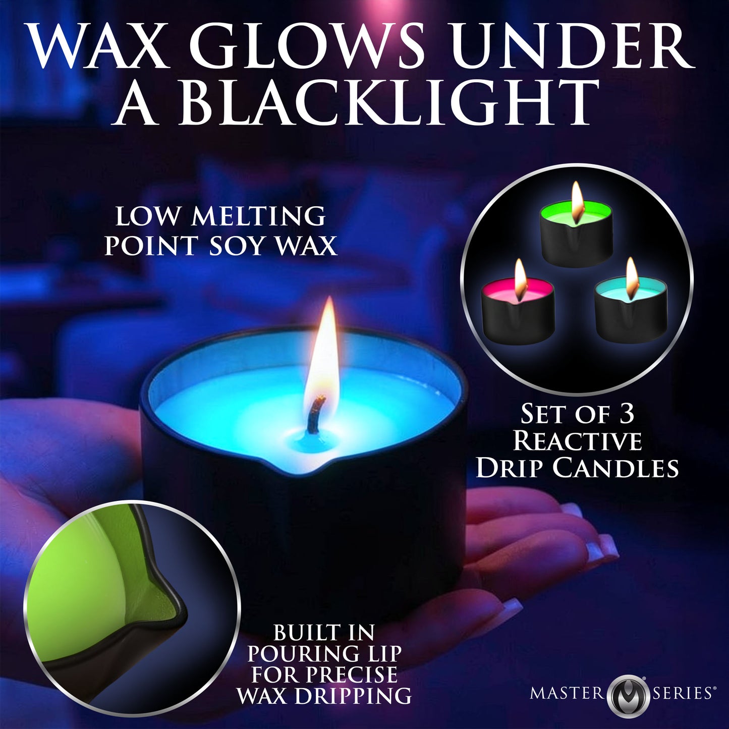 Wicked Wax Blacklight Reactive Drip Candle Set Of 3