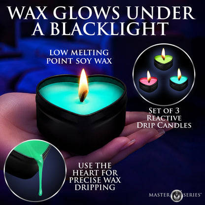 Burning Heart Blacklight Reactive Heart Drip Candle Set Of 3