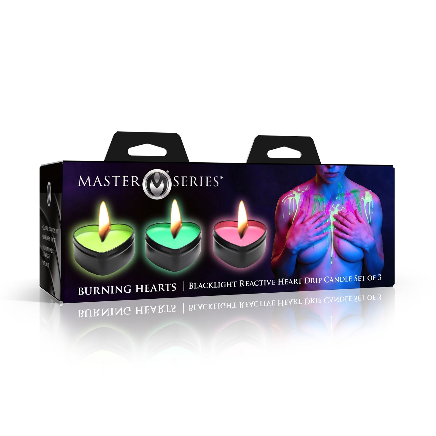 Burning Heart Blacklight Reactive Heart Drip Candle Set Of 3