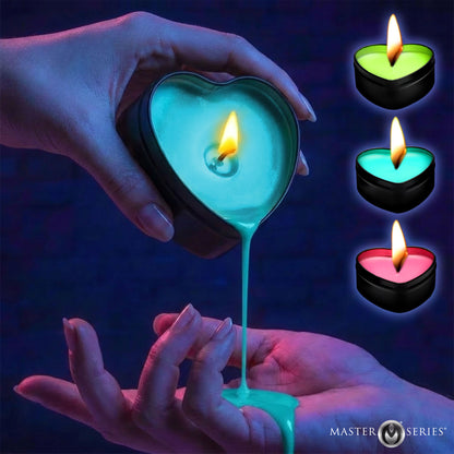 Burning Heart Blacklight Reactive Heart Drip Candle Set Of 3