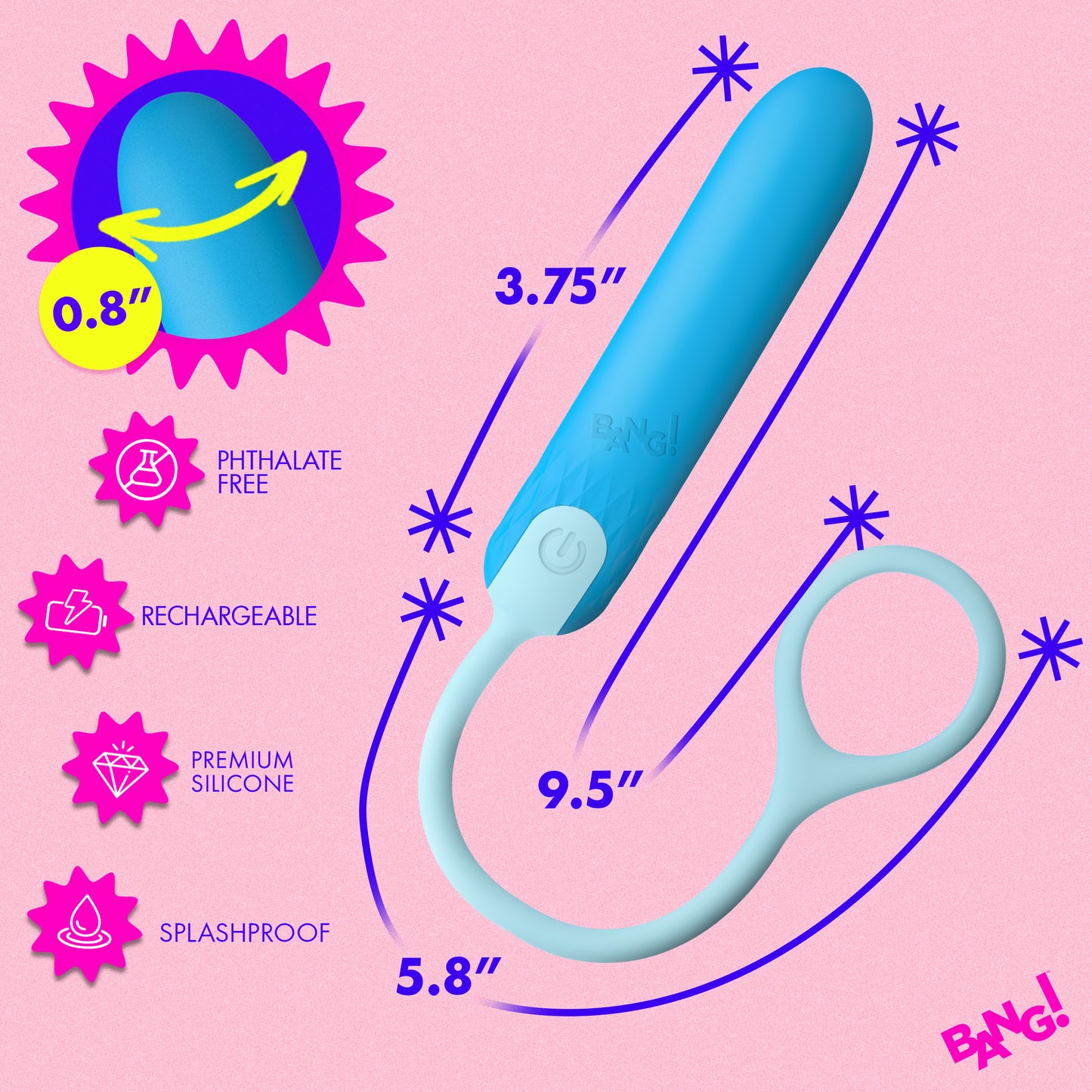 Silicone Bullet With Cord - Blue
