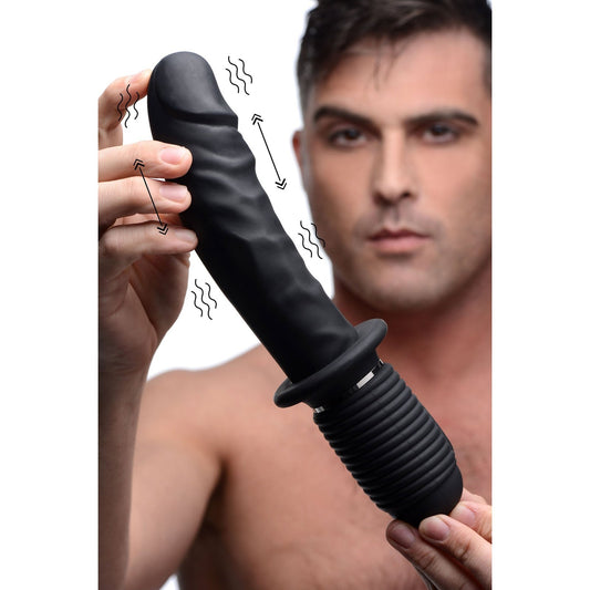 Power Pounder Vibrating And Thrusting Silicone Dildo - Black