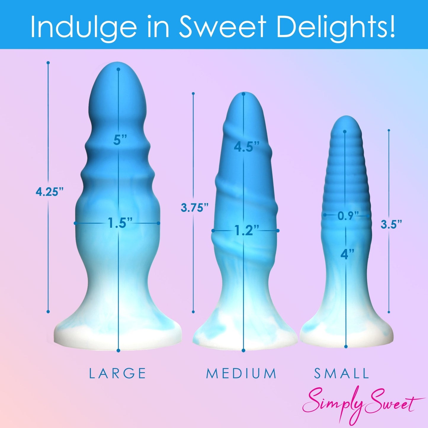 3 Piece Silicone Butt Plug Set - Blue