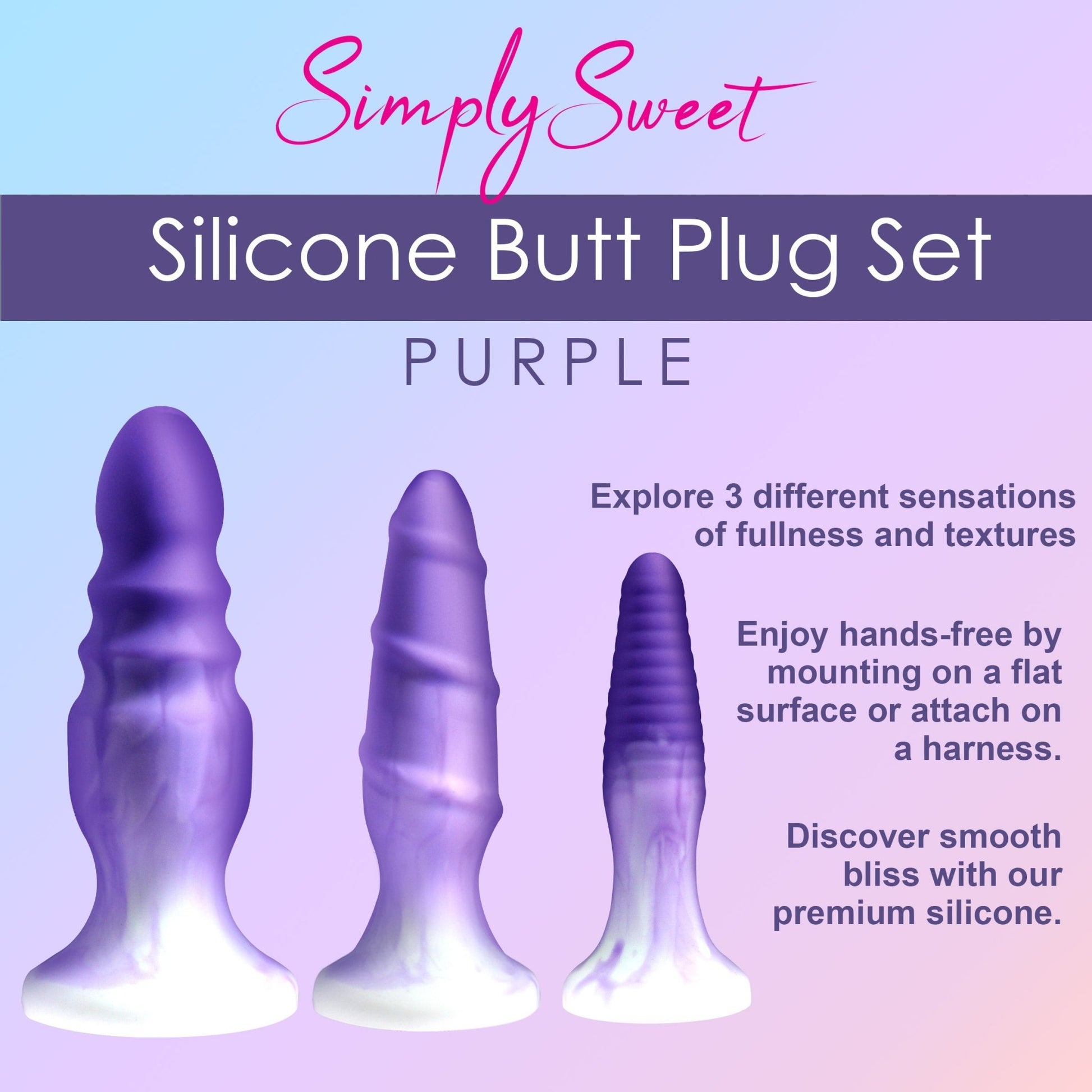 3 Piece Silicone Butt Plug Set - Purple MS - My Secret Sex Toy Delivery 3 Piece Silicone Butt Plug Set - Purple MS - My Secret Sex Toy Delivery